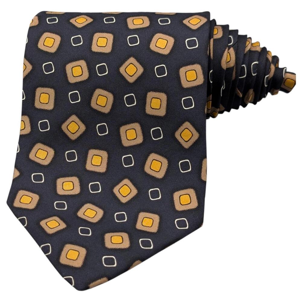 Robert Talbott Tie‎ 57" Silk Black Gold Geometric Square Circle Classic Vintage